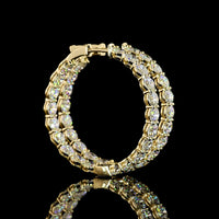 14K Yellow Gold Two-Row Round Diamond Hoop Earrings with Prong Set Lab Grown Diamonds - 10.10 Carats Total Diamond Weight - Covaloro Fine Jewelry