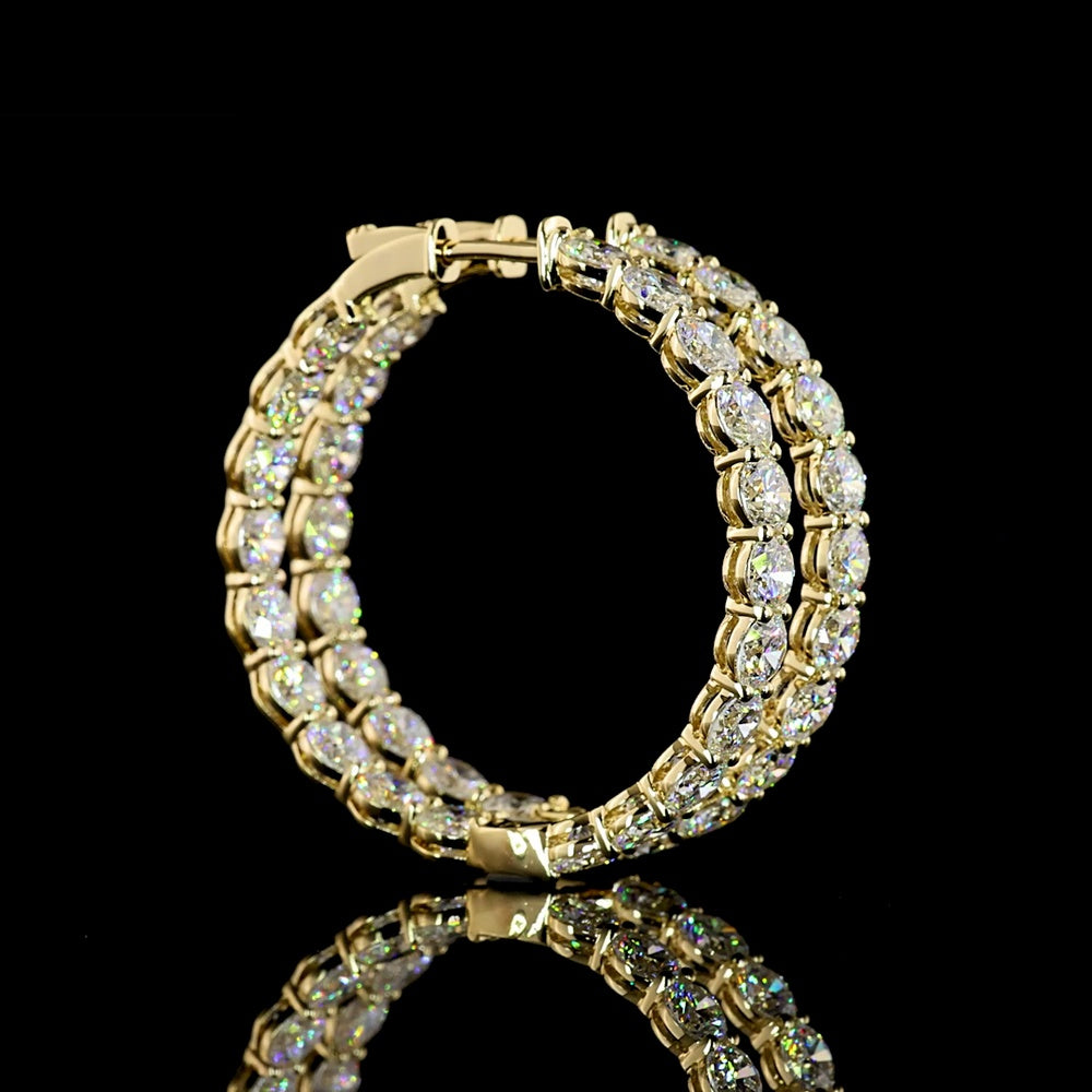 14K Yellow Gold Two-Row Round Diamond Hoop Earrings with Prong Set Lab Grown Diamonds - 10.10 Carats Total Diamond Weight - Covaloro Fine Jewelry