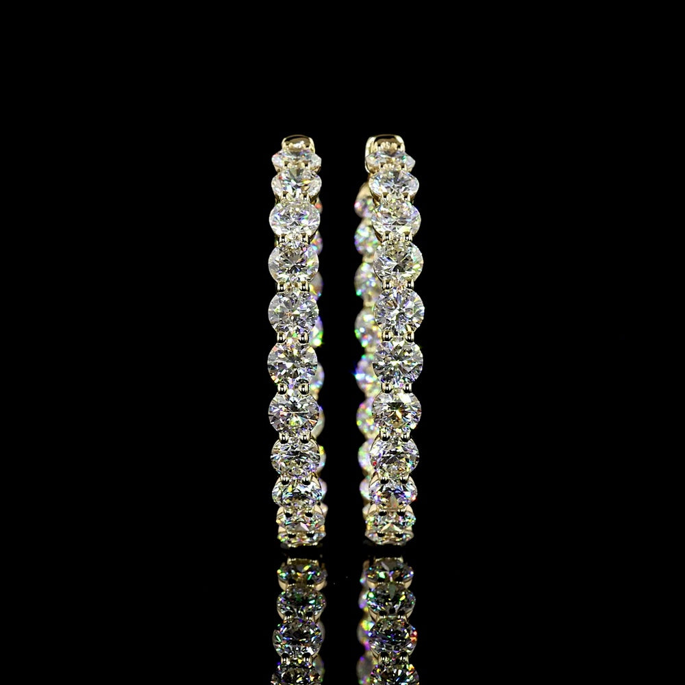 14K Yellow Gold Two-Row Round Diamond Hoop Earrings with Prong Set Lab Grown Diamonds - 10.10 Carats Total Diamond Weight - Covaloro Fine Jewelry