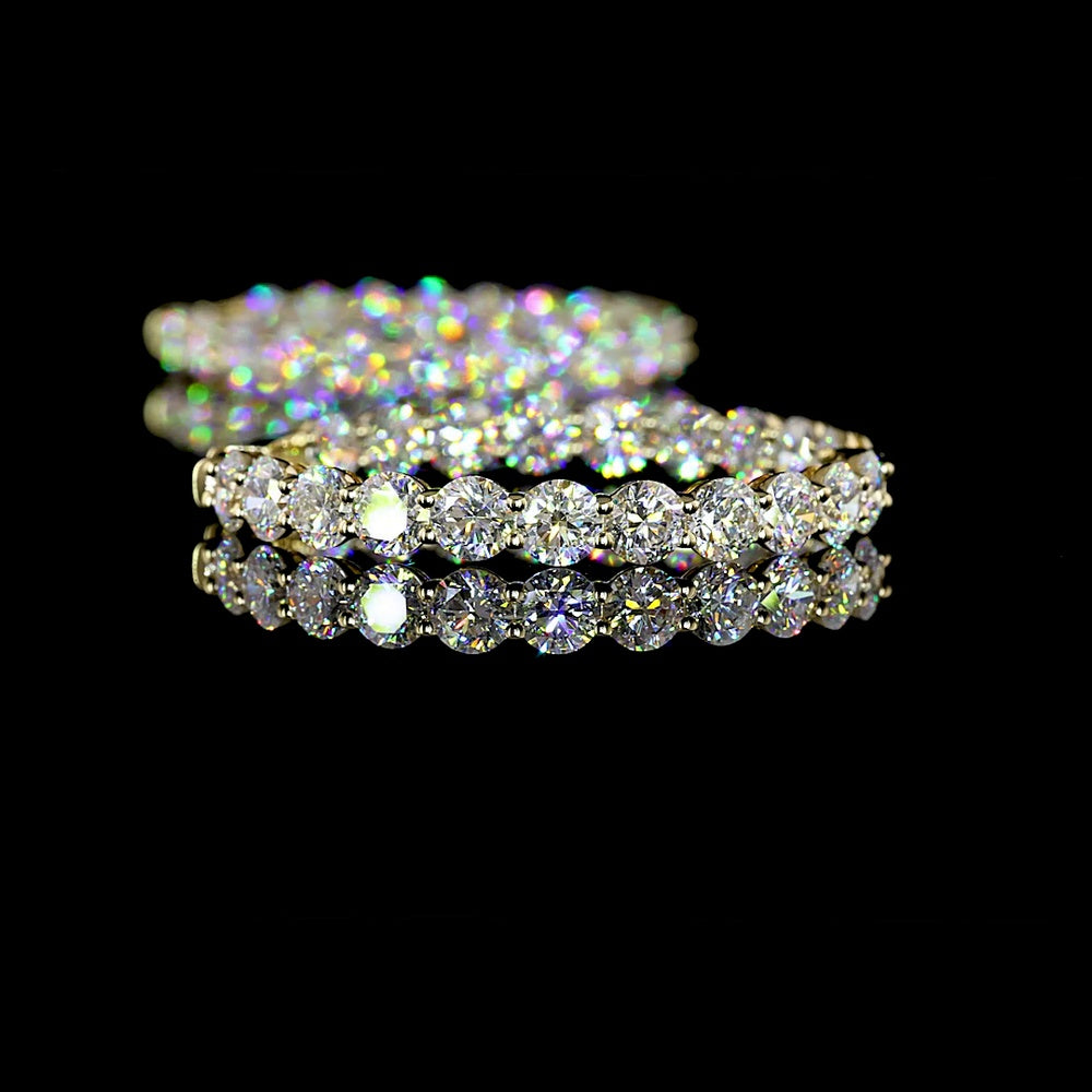 14K Yellow Gold Two-Row Round Diamond Hoop Earrings with Prong Set Lab Grown Diamonds - 10.10 Carats Total Diamond Weight - Covaloro Fine Jewelry