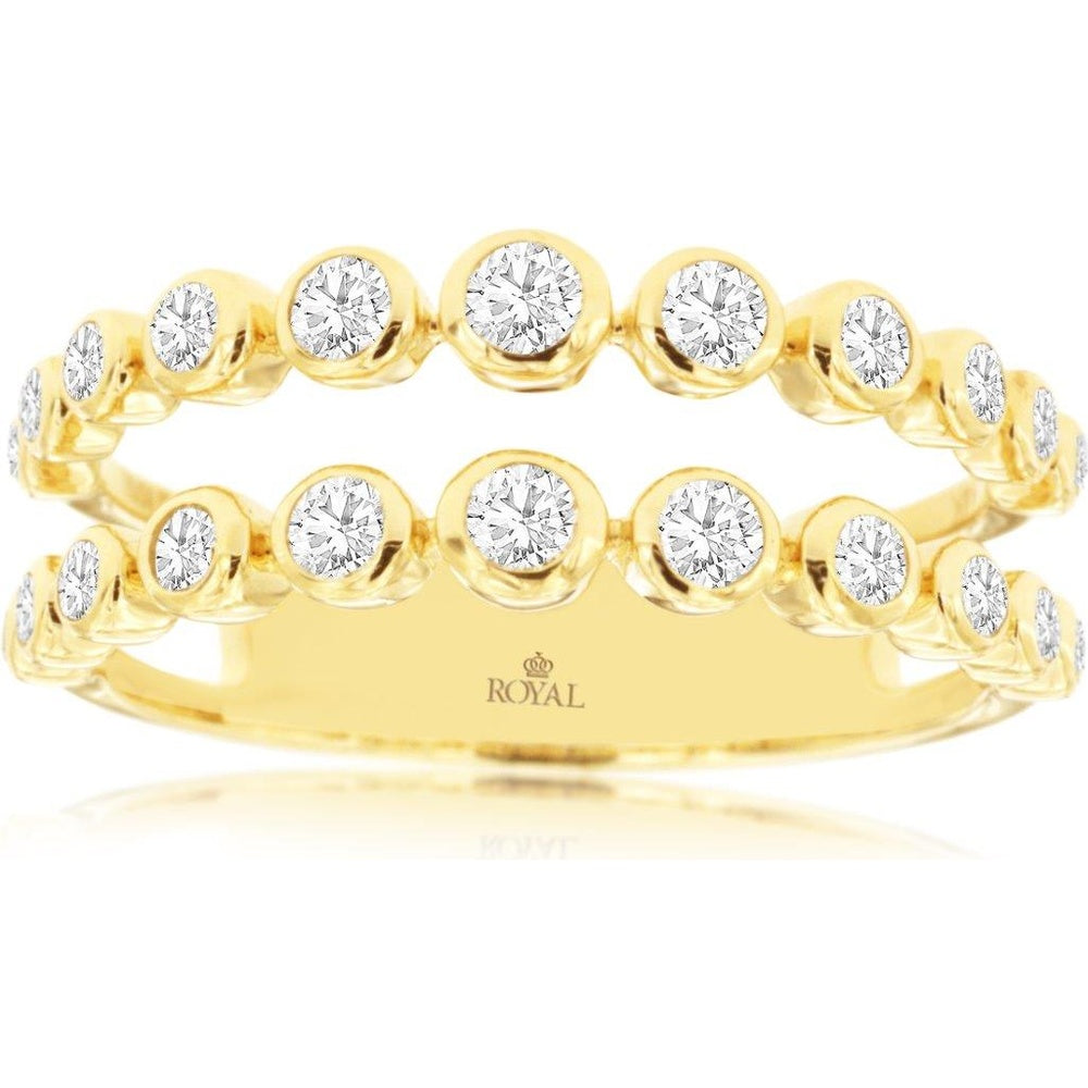 14K Yellow Gold Two-Row Split Shank Ring with Bezel-Set Round Diamonds - 0.52 Carat Total Diamond Weight - Royal Jewelry