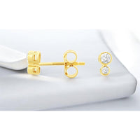 14K Yellow Gold Two-Stone Bezel Set Round Diamond Stud Earrings - 0.20 Carat Total Diamond Weight - Royal Jewelry