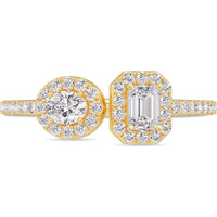 14K Yellow Gold Two-Stone Fashion Ring with Round and Emerald Cut Diamond Halos - 0.74 Carat Total Diamond Weight by Auriventus