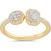 14K Yellow Gold Two-Stone Fashion Ring with Round and Emerald Cut Diamond Halos - 0.74 Carat Total Diamond Weight by Auriventus