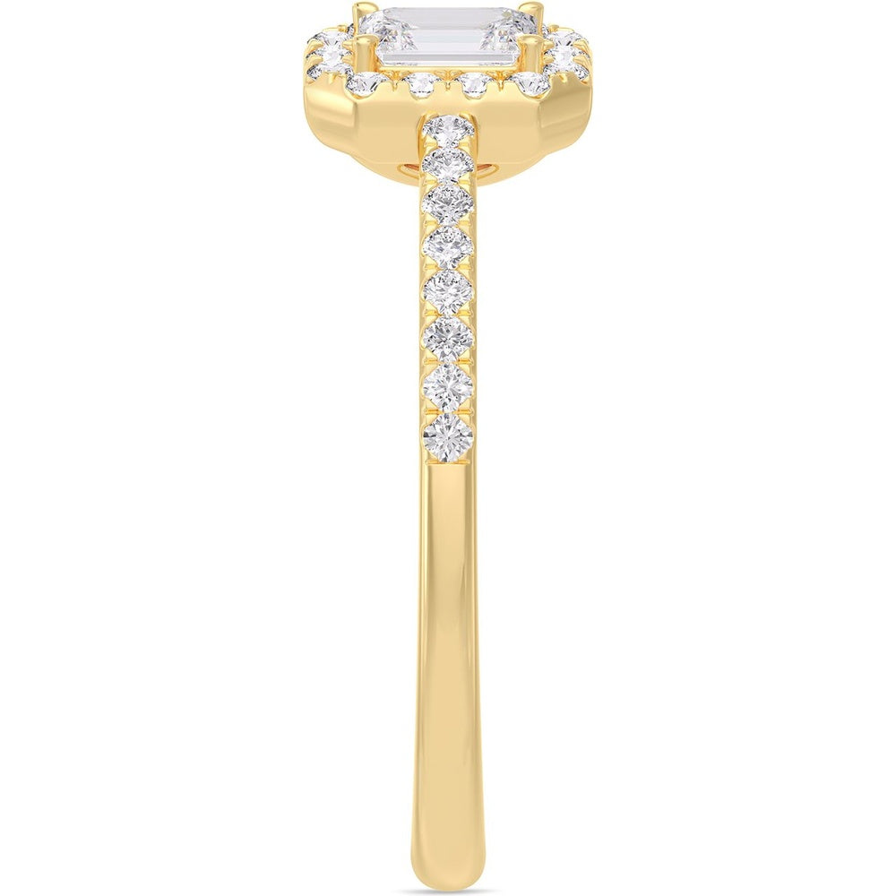 14K Yellow Gold Two-Stone Fashion Ring with Round and Emerald Cut Diamond Halos - 0.74 Carat Total Diamond Weight by Auriventus