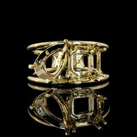 14K Yellow Gold Two Stone Ring with 2.59 Carat Asscher Cut Lab Diamond and 1.75 Carat Pear Shaped Lab Diamond - 4.34 Carat Total Weight - Covaloro Fine Jewelry