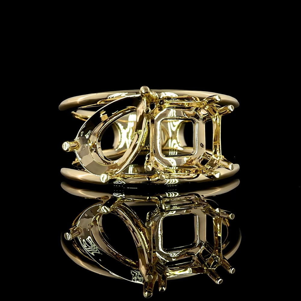 14K Yellow Gold Two Stone Ring with 2.59 Carat Asscher Cut Lab Diamond and 1.75 Carat Pear Shaped Lab Diamond - 4.34 Carat Total Weight - Covaloro Fine Jewelry