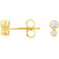 14K Yellow Gold Two-Stone Vertical Bezel Set Round Diamond Stud Earrings - 0.20 Carat Total Diamond Weight - Royal Jewelry
