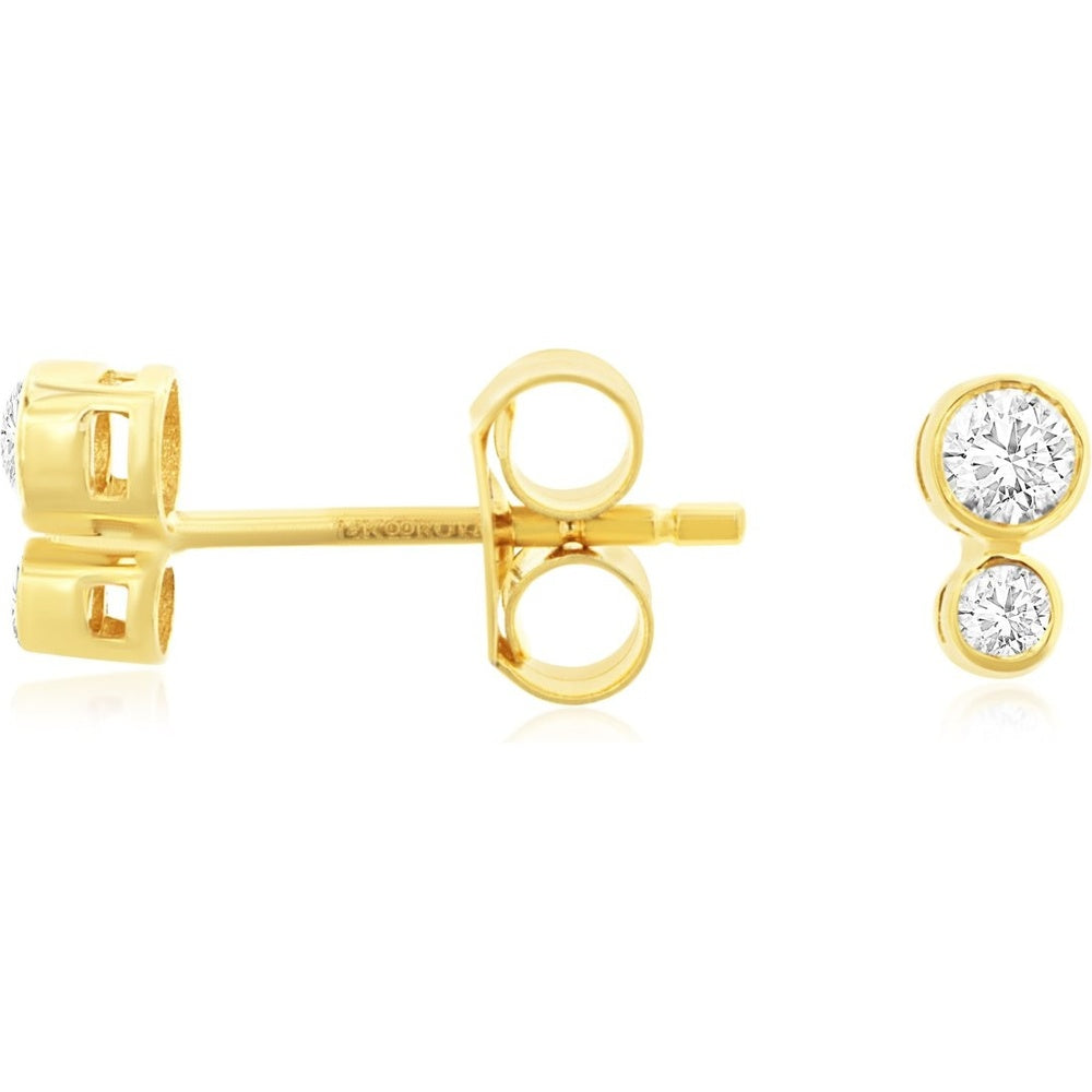 14K Yellow Gold Two-Stone Vertical Bezel Set Round Diamond Stud Earrings - 0.20 Carat Total Diamond Weight - Royal Jewelry