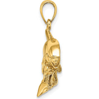 14K Yellow Gold Two Swimming Dolphins Pendant Charm by Oro Pregiato