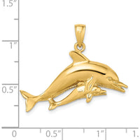 14K Yellow Gold Two Swimming Dolphins Pendant Charm by Oro Pregiato