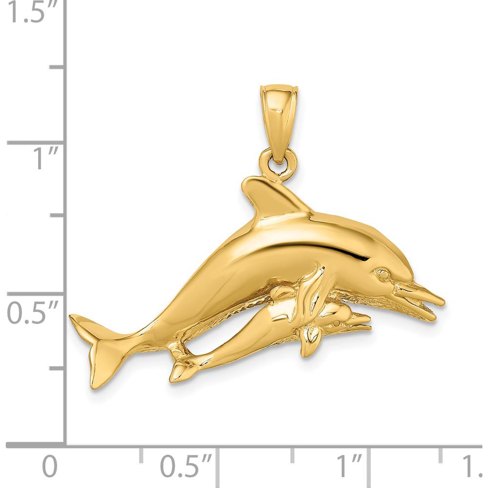 14K Yellow Gold Two Swimming Dolphins Pendant Charm by Oro Pregiato