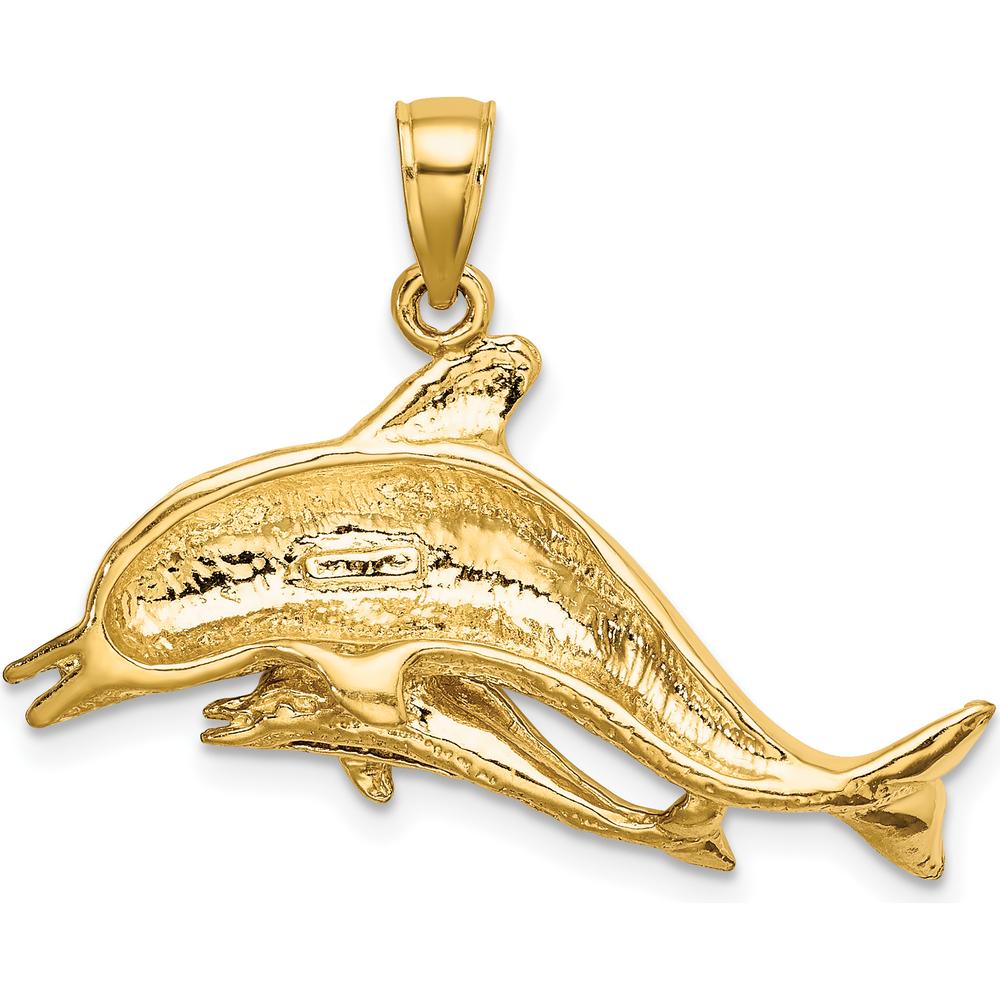14K Yellow Gold Two Swimming Dolphins Pendant Charm by Oro Pregiato