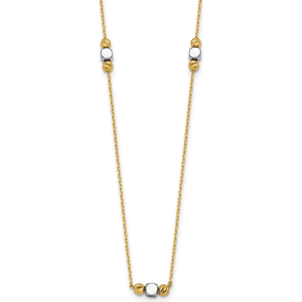 14K Yellow Gold Two-Tone Beaded Necklace with Diamond-Cut and Square Beads - 16" with 2" Extender by 0