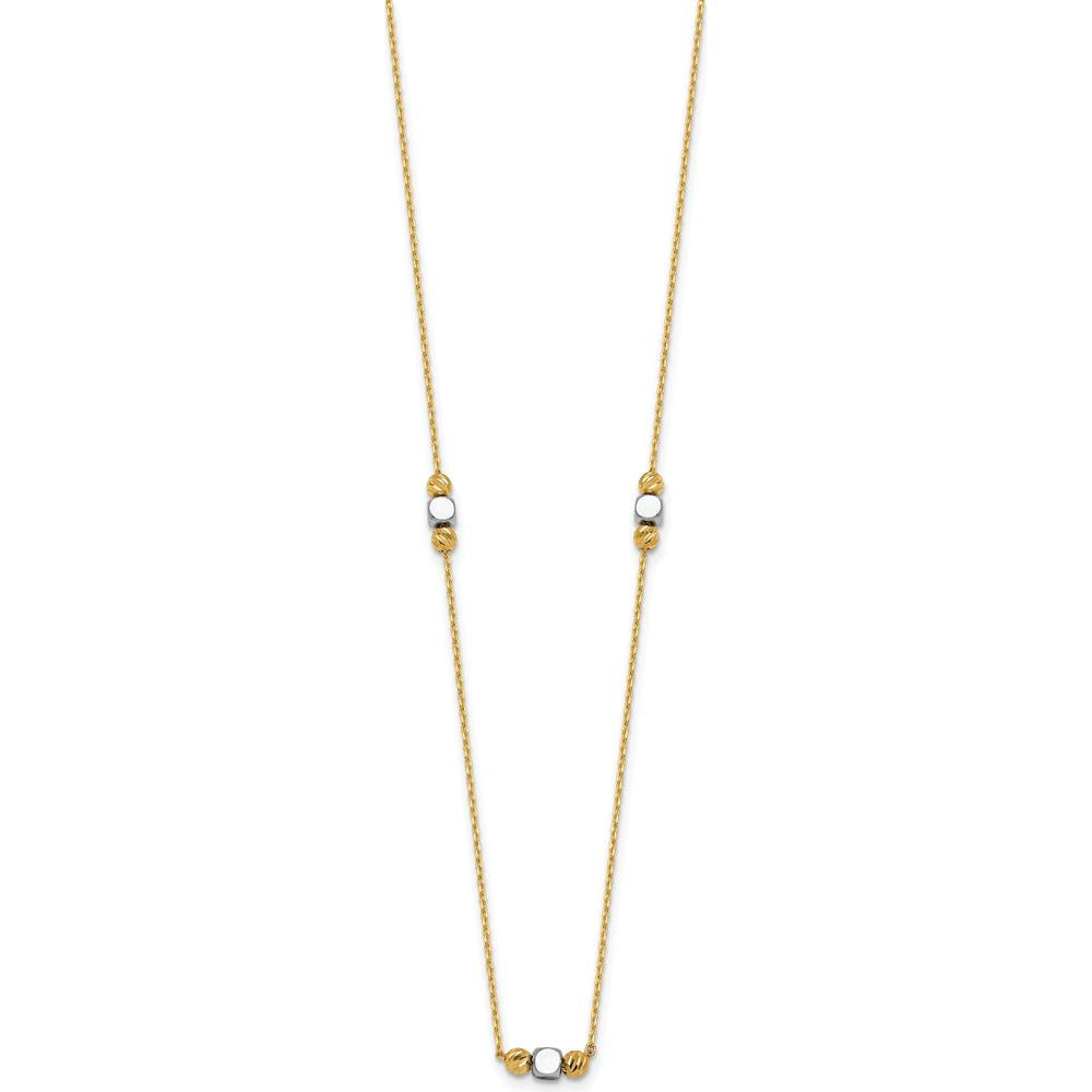 14K Yellow Gold Two-Tone Beaded Necklace with Diamond-Cut and Square Beads - 16" with 2" Extender by 0