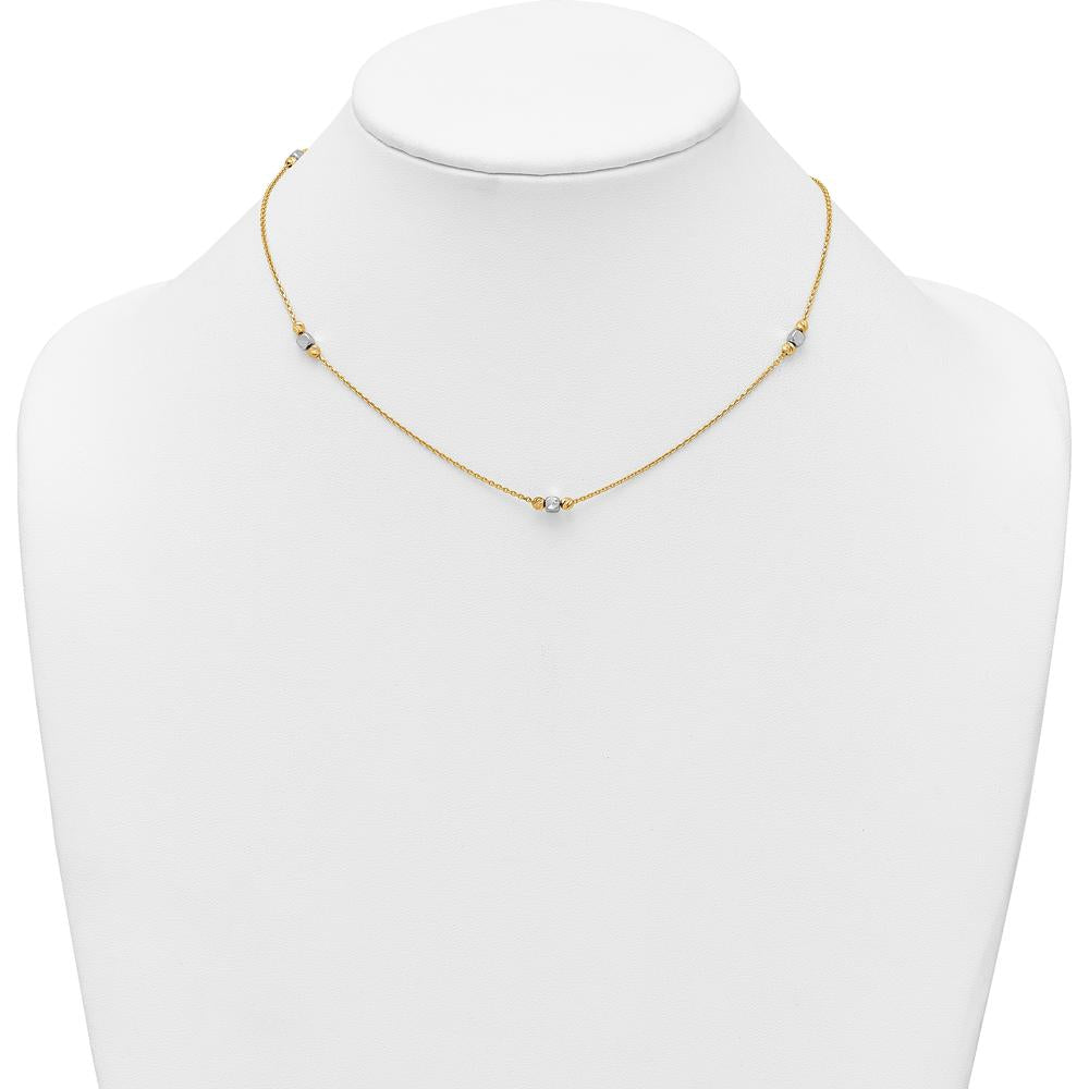 14K Yellow Gold Two-Tone Beaded Necklace with Diamond-Cut and Square Beads - 16" with 2" Extender by 0