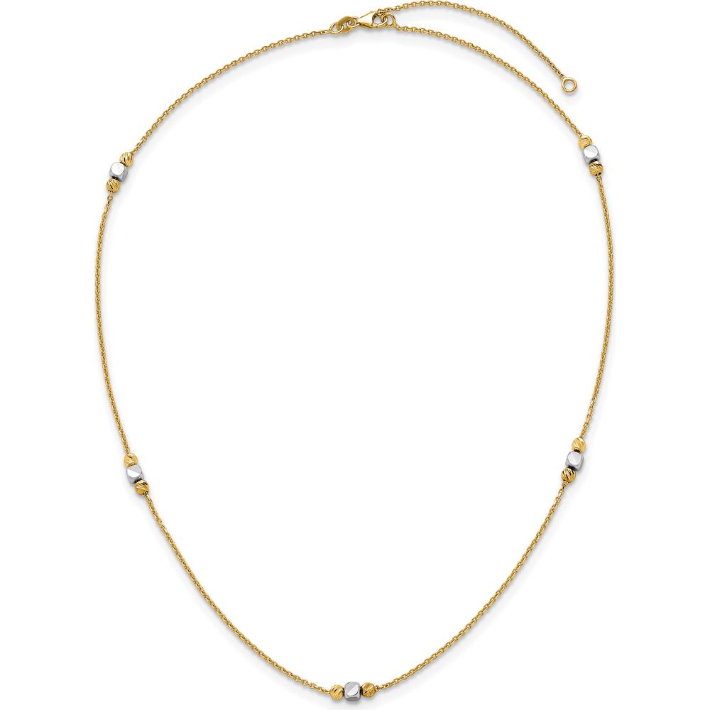 14K Yellow Gold Two-Tone Beaded Necklace with Diamond-Cut and Square Beads - 16" with 2" Extender by 0
