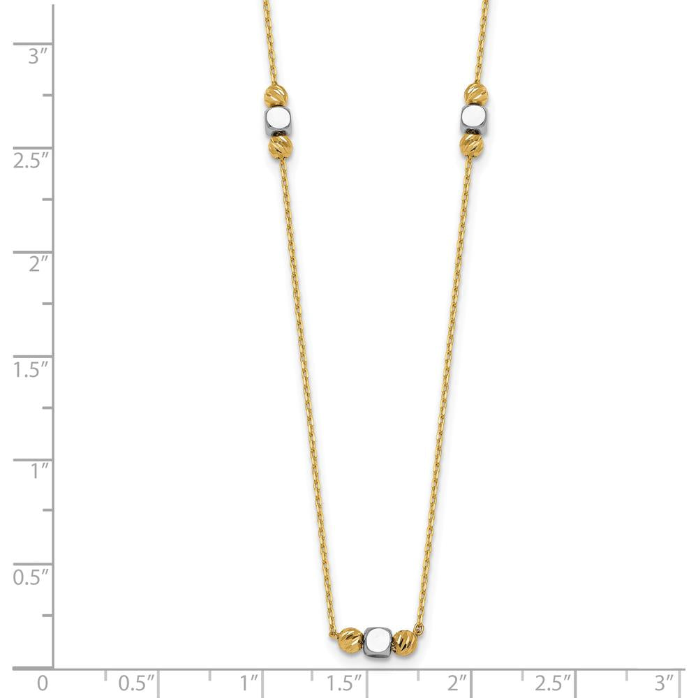14K Yellow Gold Two-Tone Beaded Necklace with Diamond-Cut and Square Beads - 16" with 2" Extender by 0