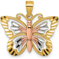14K Yellow Gold Two-Tone Butterfly Pendant with Diamond-Cut Accents by Oro Pregiato