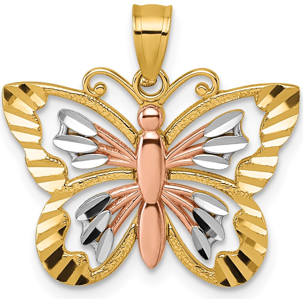 14K Yellow Gold Two-Tone Butterfly Pendant with Diamond-Cut Accents by Oro Pregiato