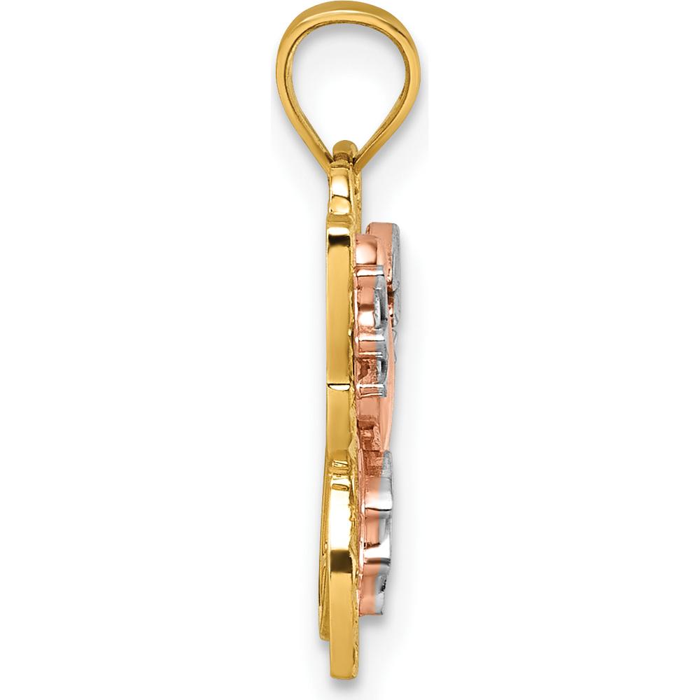 14K Yellow Gold Two-Tone Butterfly Pendant with Diamond-Cut Accents by Oro Pregiato