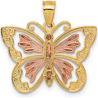 14K Yellow Gold Two-Tone Butterfly Pendant with Diamond-Cut Accents by Oro Pregiato