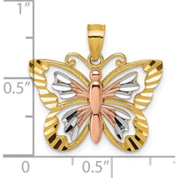 14K Yellow Gold Two-Tone Butterfly Pendant with Diamond-Cut Accents by Oro Pregiato