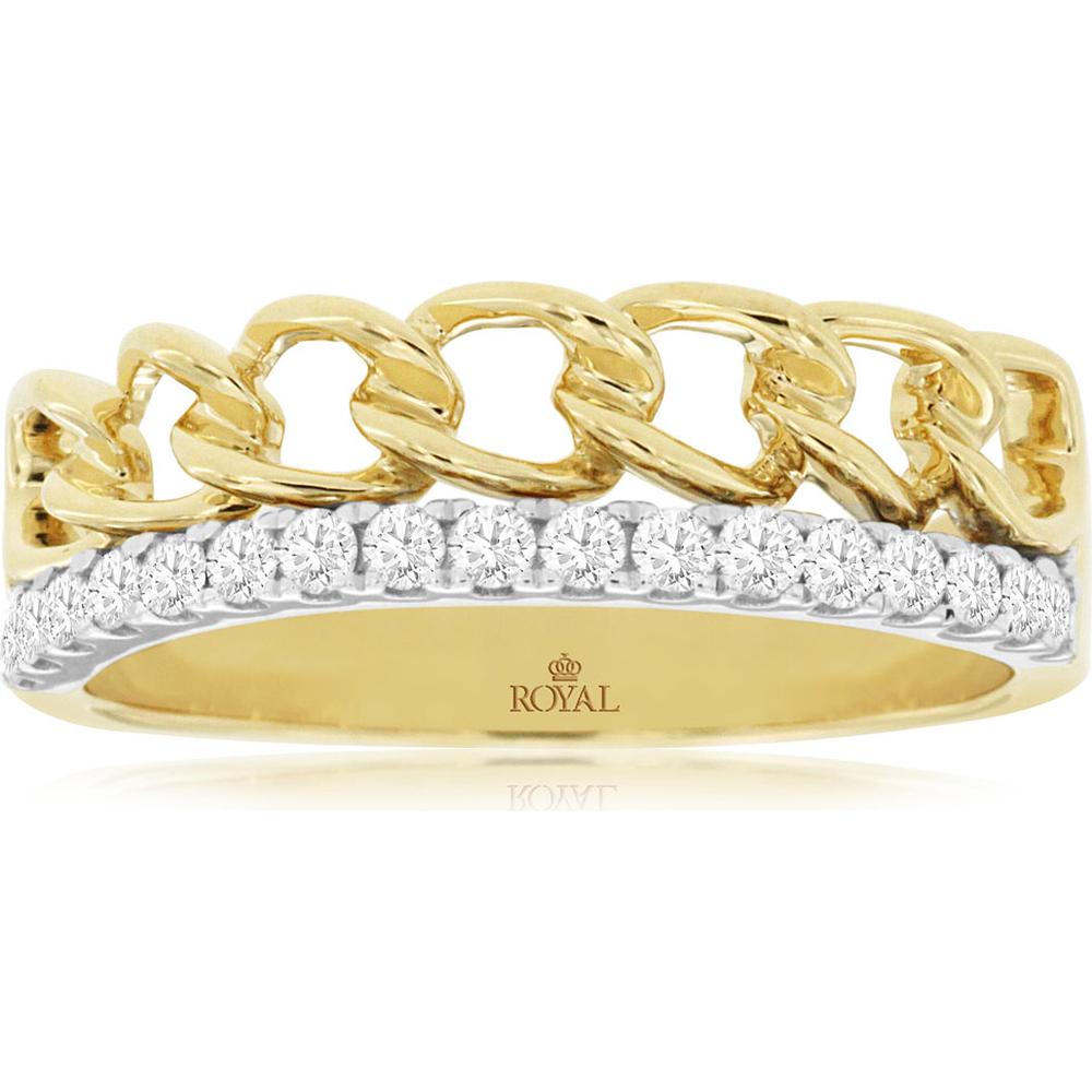 14K Yellow Gold Two-Tone Chain Link Diamond Wedding Band with Round Brilliant Diamonds - 0.27 Carat Total Diamond Weight - Royal Jewelry