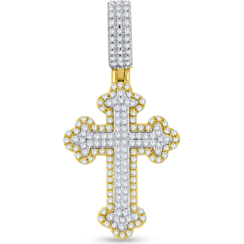 14K Yellow Gold Two-Tone Cross Pendant with Pavé Set Round Diamonds - 0.49 Carat Total Diamond Weight by Auriventus