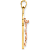 14K Yellow Gold Two-Tone Crucifix Pendant with St. Benedict Charm and Rhodium Accents by Oro Pregiato