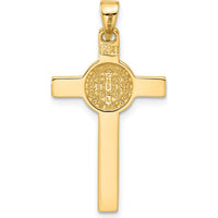 14K Yellow Gold Two-Tone Crucifix Pendant with St. Benedict Charm and Rhodium Accents by Oro Pregiato
