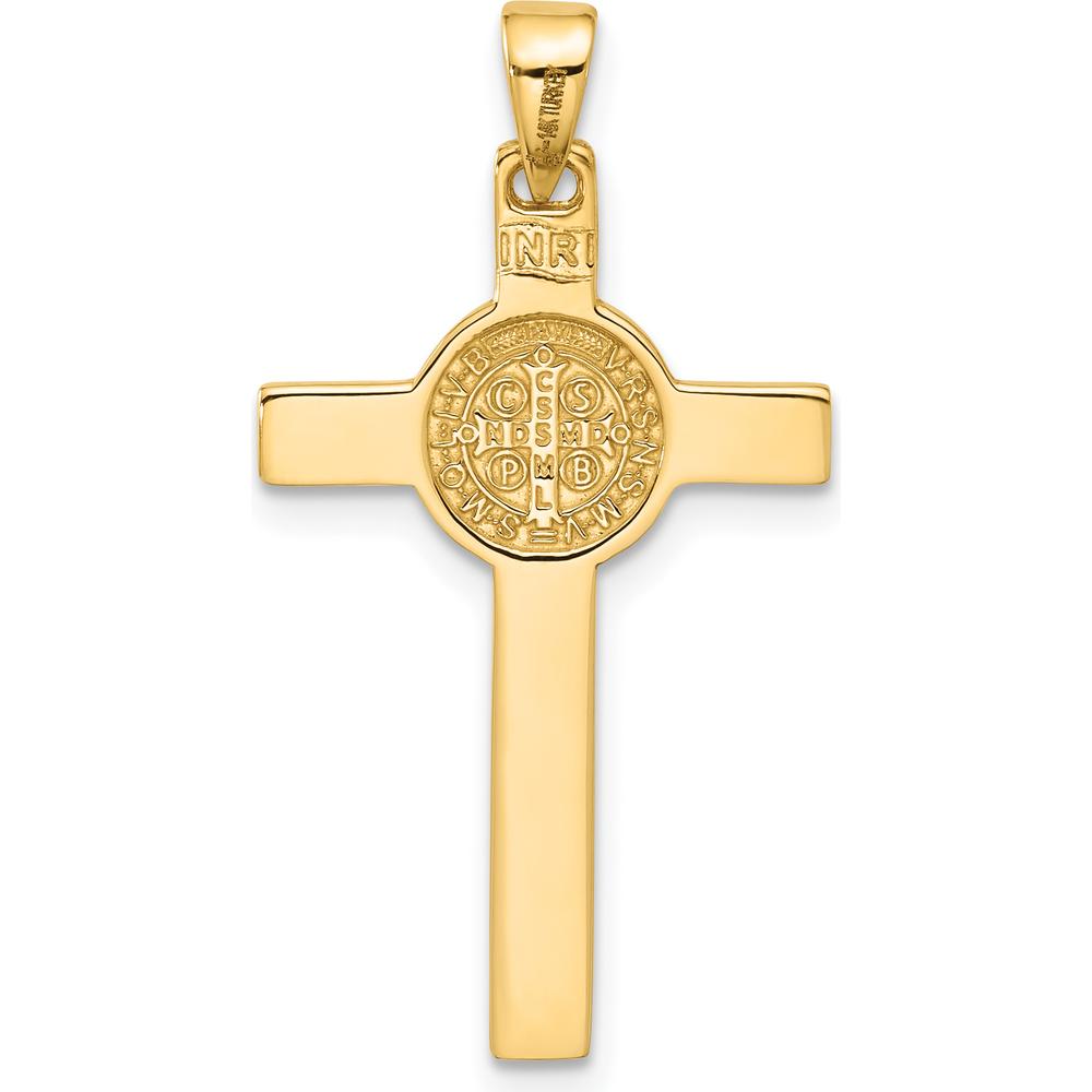 14K Yellow Gold Two-Tone Crucifix Pendant with St. Benedict Charm and Rhodium Accents by Oro Pregiato
