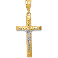 14K Yellow Gold Two-Tone Diamond-Cut Crucifix Pendant with Polished Finish by Oro Pregiato