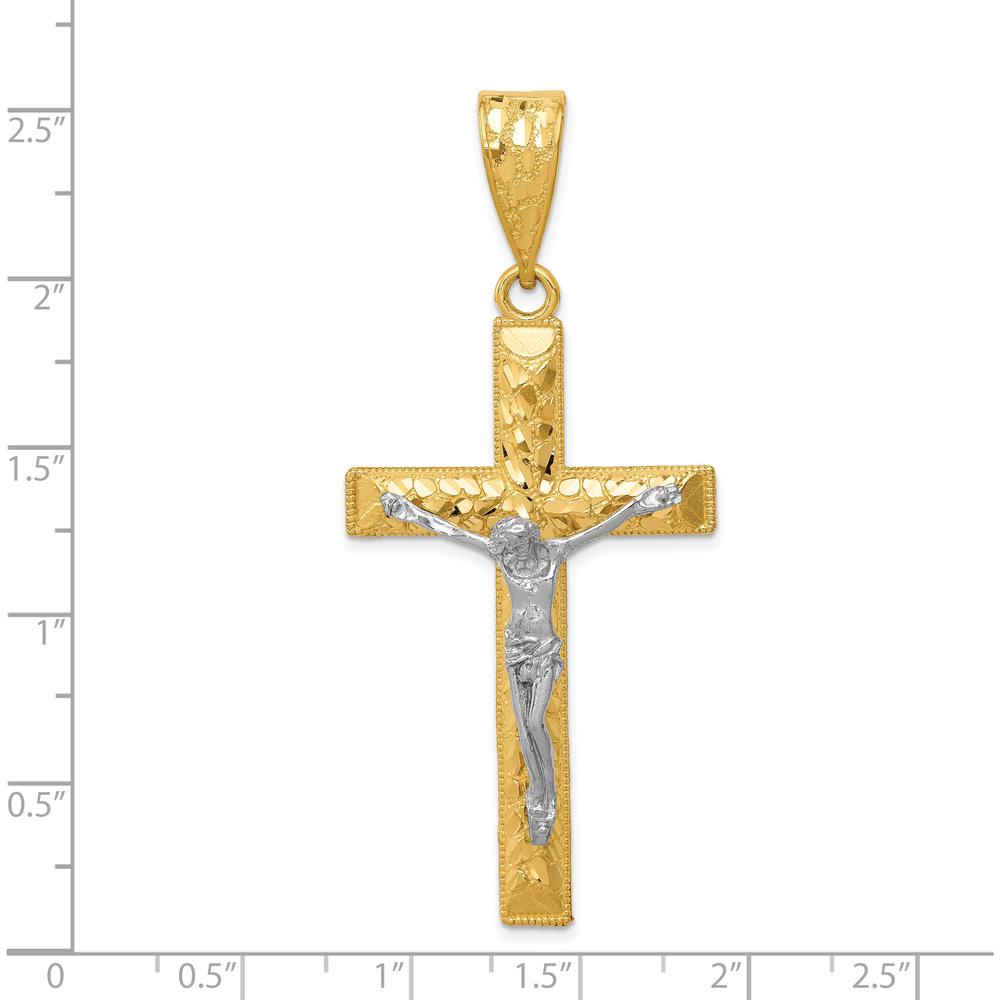 14K Yellow Gold Two-Tone Diamond-Cut Crucifix Pendant with Polished Finish by Oro Pregiato
