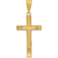 14K Yellow Gold Two-Tone Diamond-Cut Crucifix Pendant with Polished Finish by Oro Pregiato