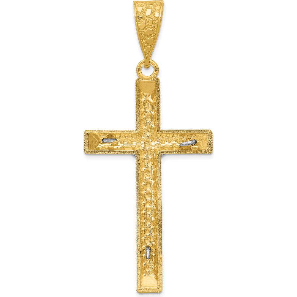 14K Yellow Gold Two-Tone Diamond-Cut Crucifix Pendant with Polished Finish by Oro Pregiato