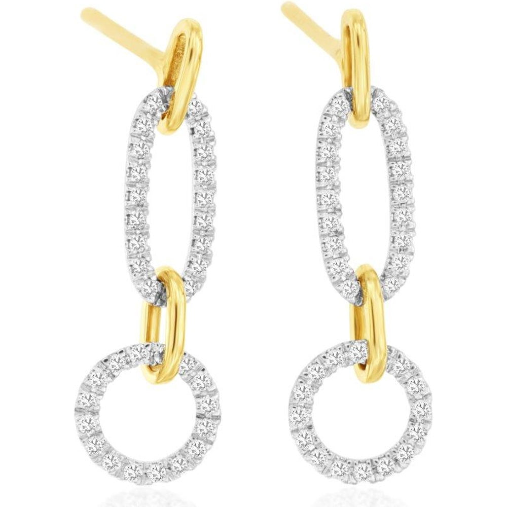 14K Yellow Gold Two-Tone Drop Earrings with Pavé Set Round Diamonds - 0.30 Carat Total Diamond Weight - Royal Jewelry