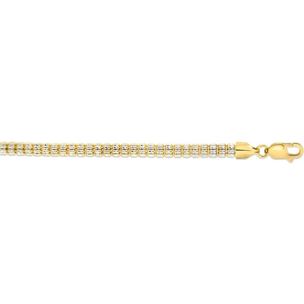 14K Yellow Gold Two-Tone Fancy Ice Chain Necklace with Diamond-Cut Texture - 22" by Orozza Fine Jewelry