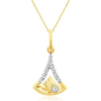 14K Yellow Gold Two-Tone Geometric V-Shape Pendant Necklace with Pavé Set Round Diamonds - 0.06 Carat Total Diamond Weight - Royal Jewelry