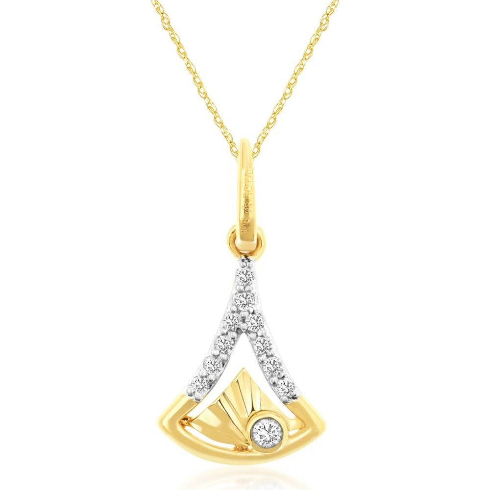 14K Yellow Gold Two-Tone Geometric V-Shape Pendant Necklace with Pavé Set Round Diamonds - 0.06 Carat Total Diamond Weight - Royal Jewelry