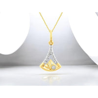 14K Yellow Gold Two-Tone Geometric V-Shape Pendant Necklace with Pavé Set Round Diamonds - 0.06 Carat Total Diamond Weight - Royal Jewelry