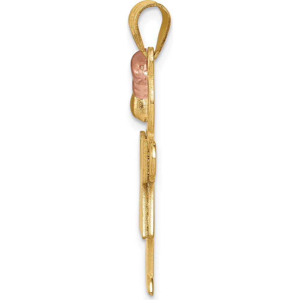 14K Yellow Gold Two-Tone Girl Pendant with Bow - Engravable - 30mm Length by Oro Pregiato