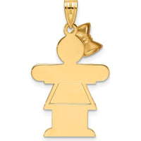 14K Yellow Gold Two-Tone Girl Pendant with Bow - Engravable - 30mm Length by Oro Pregiato