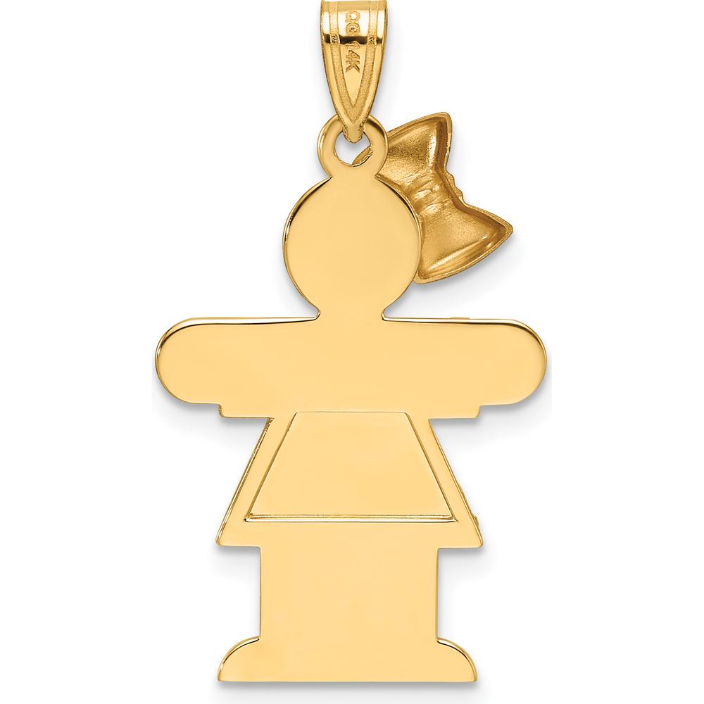 14K Yellow Gold Two-Tone Girl Pendant with Bow - Engravable - 30mm Length by Oro Pregiato