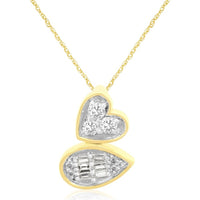 14K Yellow Gold Two-Tone Heart and Pear Pendant Necklace with Round and Baguette Diamonds - 0.22 Carat Total Diamond Weight - Royal Jewelry