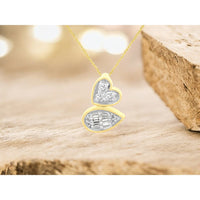 14K Yellow Gold Two-Tone Heart and Pear Pendant Necklace with Round and Baguette Diamonds - 0.22 Carat Total Diamond Weight - Royal Jewelry