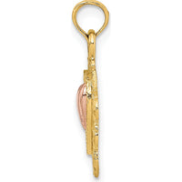 14K Yellow Gold Two-Tone Heart Charm Pendant with Rhodium Accents - Textured Design by Oro Pregiato