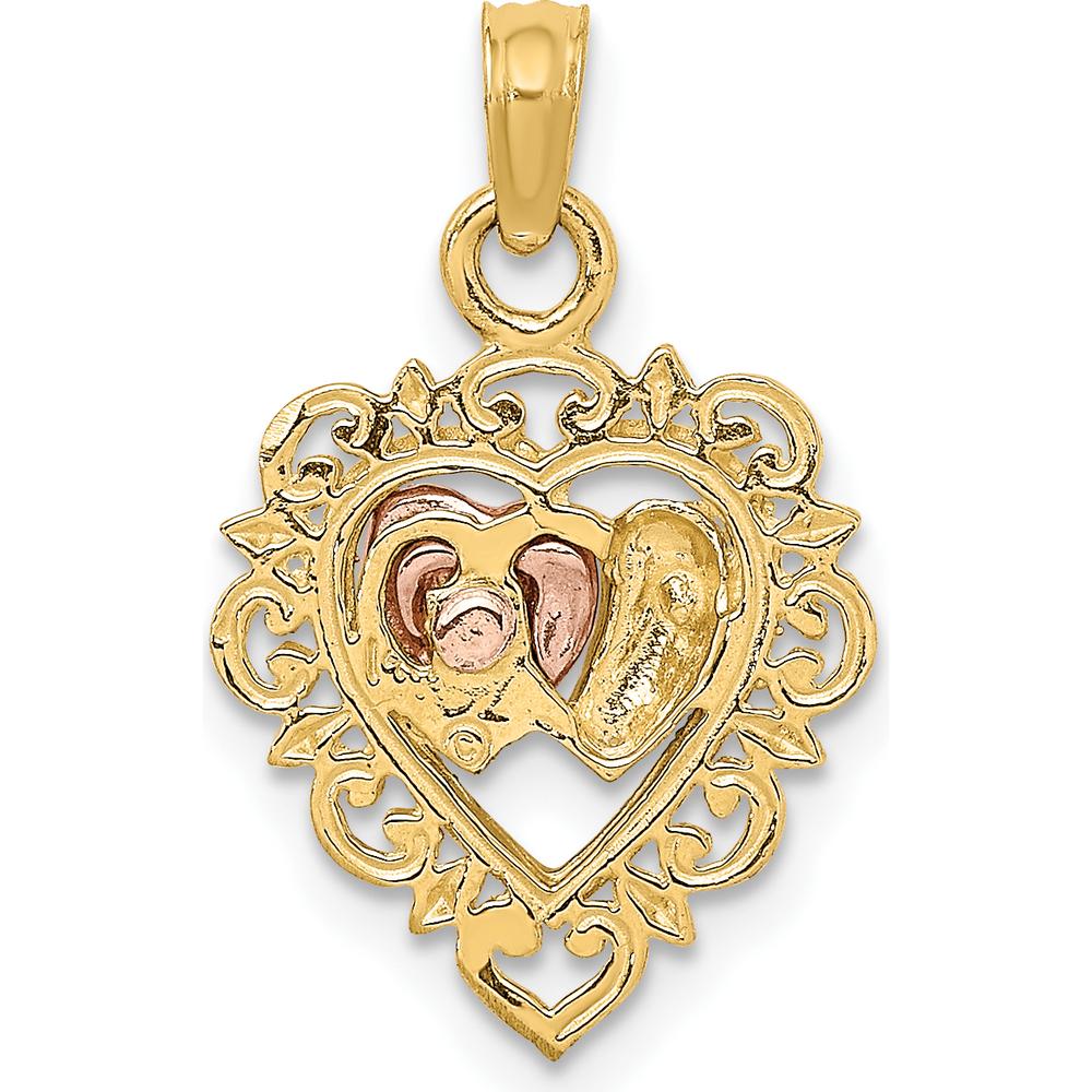 14K Yellow Gold Two-Tone Heart Charm Pendant with Rhodium Accents - Textured Design by Oro Pregiato