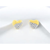 14K Yellow Gold Two-Tone Heart Stud Earrings with Pave-Set Round Diamonds - 0.09 Carat Total Diamond Weight - Royal Jewelry