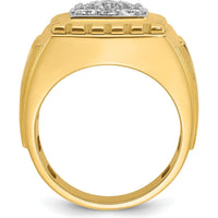 14K Yellow Gold Two-Tone Men's Polished Satin and Grooved Diamond Cluster Ring with 1 Carat Total Weight of Round Diamonds by IBGoodman